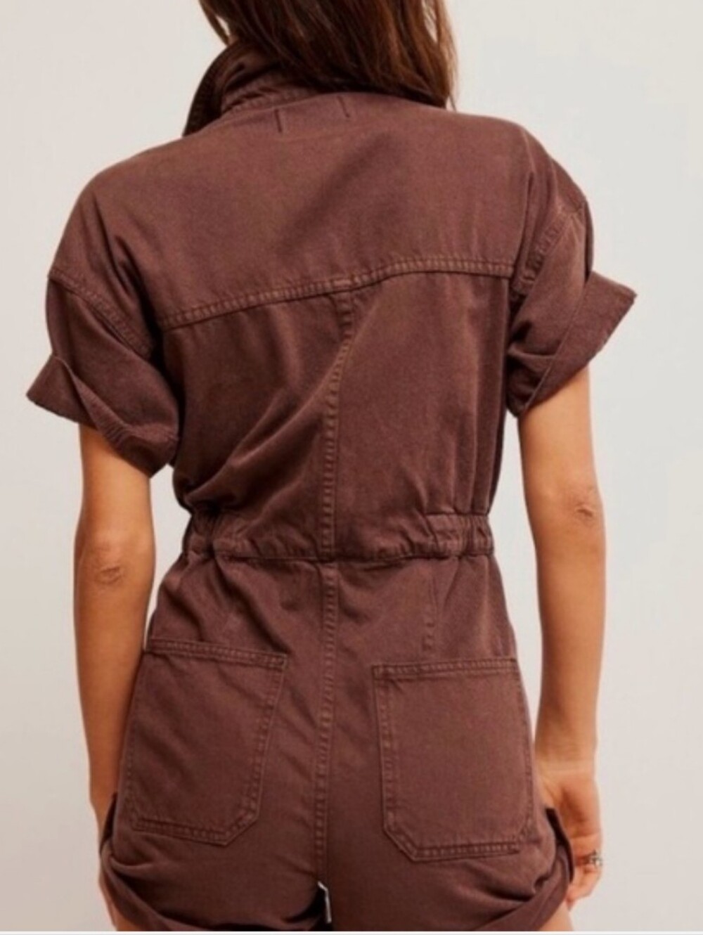 Free People Women's Brown Marci Denim Shortalls Romper. Sz L NWOT - Picture 2 of 13